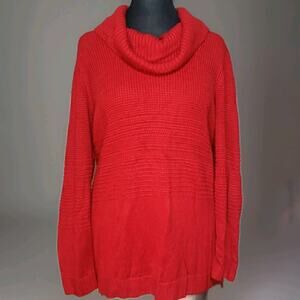 Calvin Klein XL Sweater Vibrant Red Cowl Neck Knit Preppy Boho Holiday Christmas